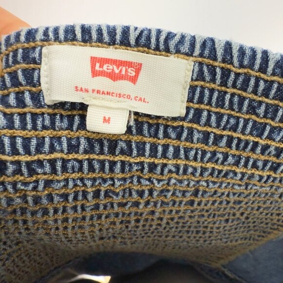 LEVI'S Denim Thick VTG Sheath Buttoned Pockets Midi Square Neck Blue Dress M - Picture 7 of 10